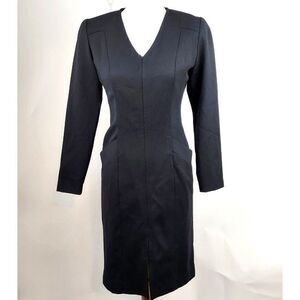 VTG Jeannene Booher 3/4 Long Sleeve V-Neck Zip Front Sheath Dress w Pockets sz S